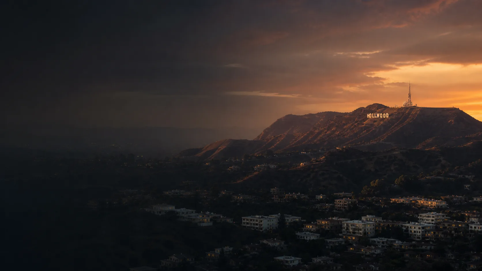 Hollywood Hills and the Hollywood Sign at sunset
